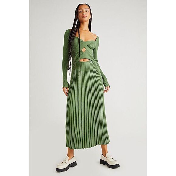 FREE PEOPLE - Marnie Midi Dress in Forrest Green color - Picture 1 of 11